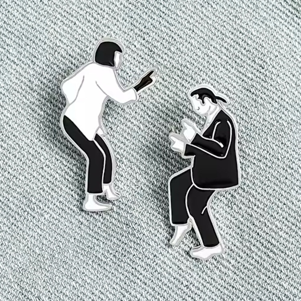 Pulp Fiction Iconic Dance Pins – Mia Wallace & Vincent Vega Enamel Brooch Set